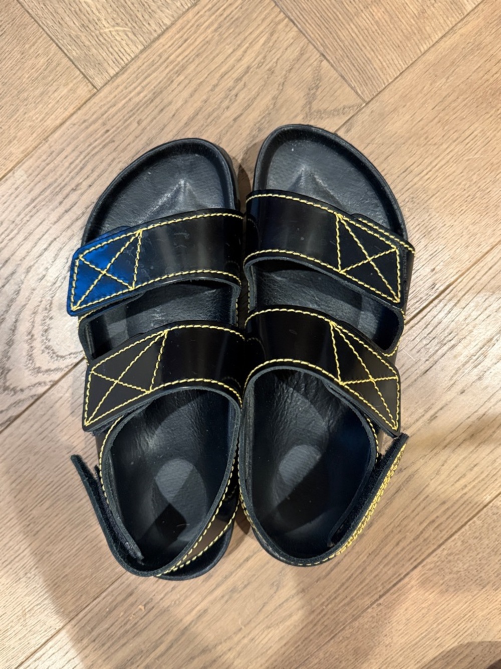 Birkenstock x Proenza Schouler Black Milano Sandals with Yellow Stitching